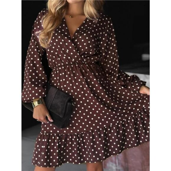 Plus Size Polka Dot Ruffle Hem Mini Dress - Picture 3 of 10